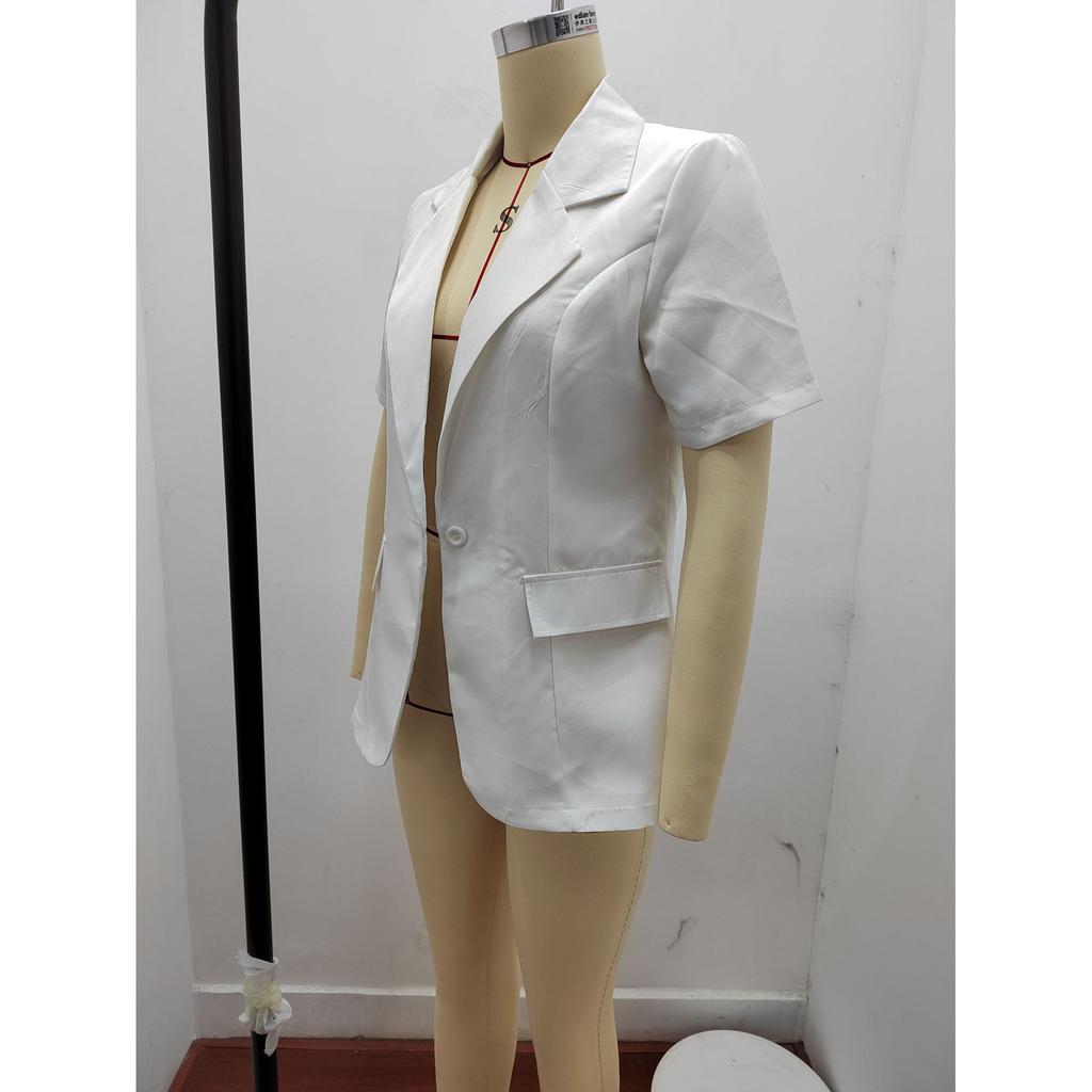 Summer Women's Temperament and Loose Fitting Small Suit Solid Color Suit Collar Short Sleeved Jacket