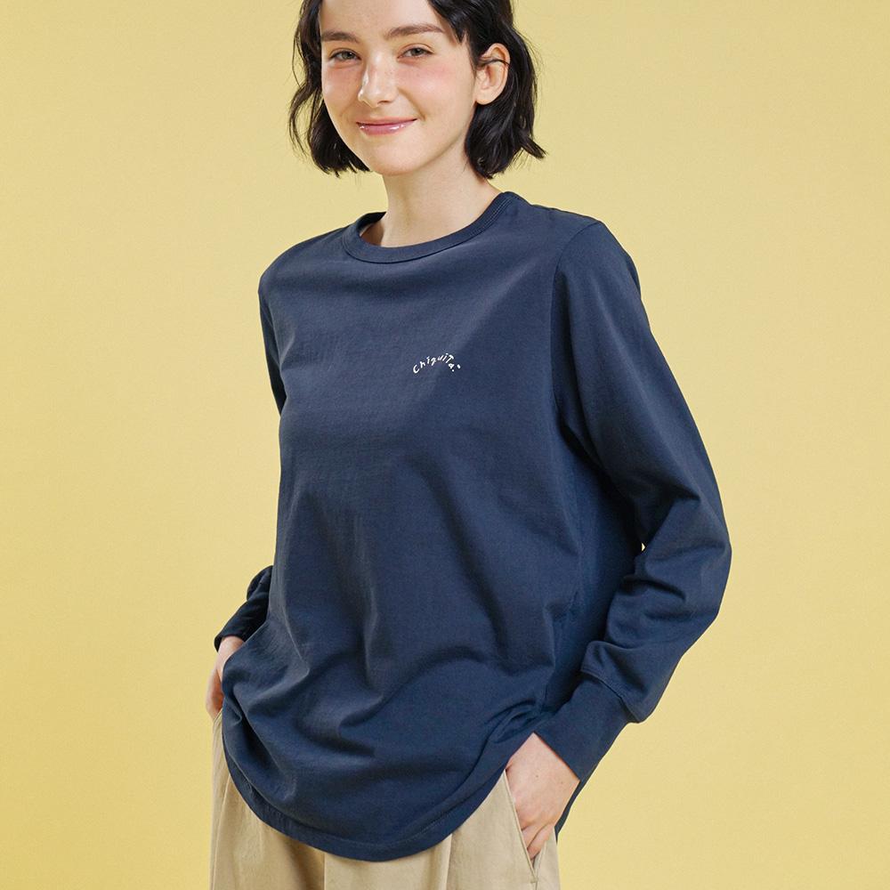 CHIQUITA Ribbed Sleeve T-Shirt (Cotton) Navy 241602Snv