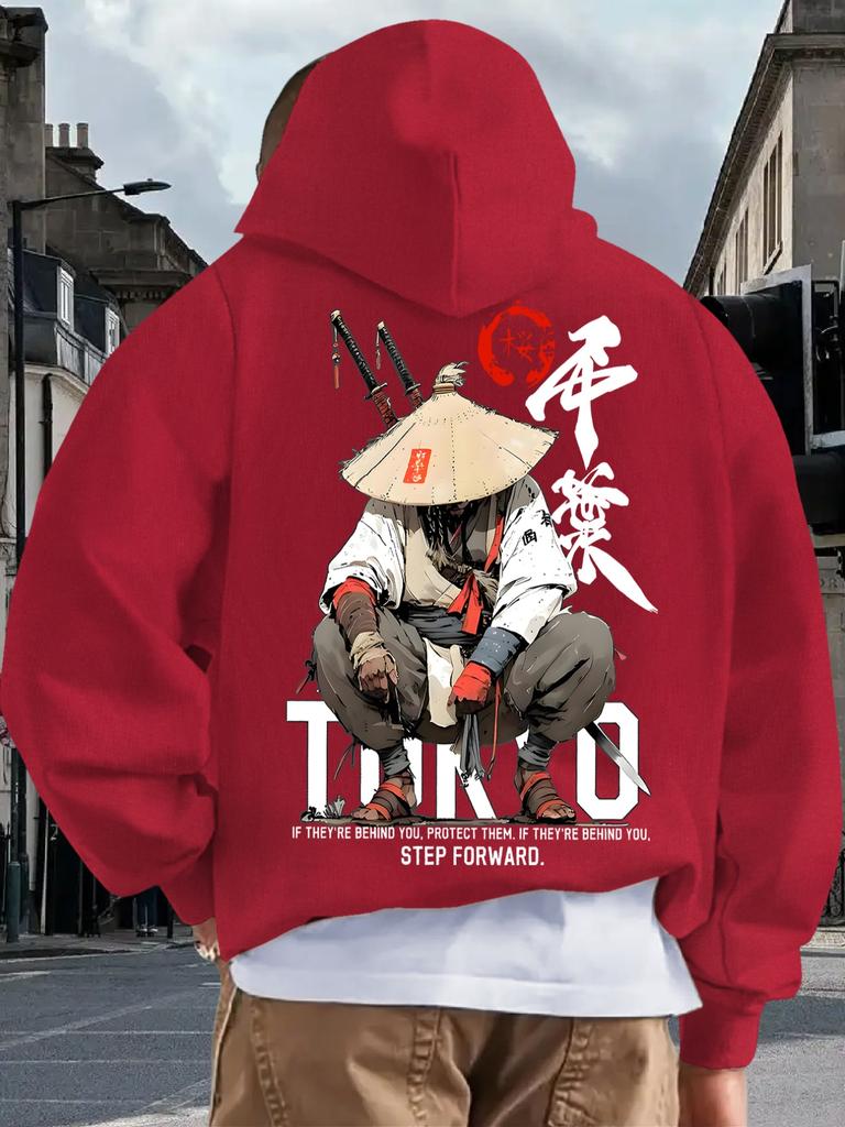 New Adult Men's Hooded Sweatshirt Japanese Design Sense Printed Art Casual Fleece Autumn Winter Warm Loose Street Daily Outdoor