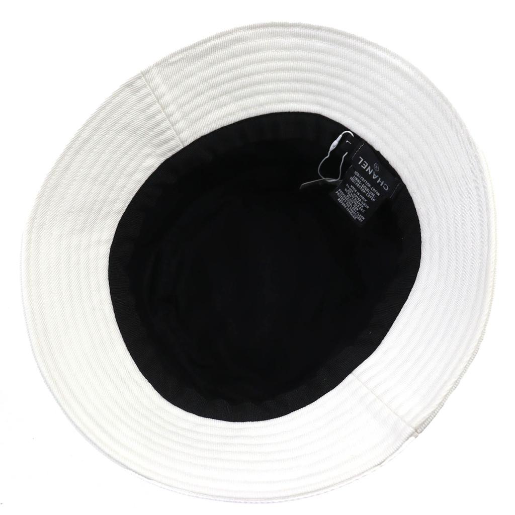 Pristine CHANEL hat Logo Rhinestone Bucket Hat white cotton Women L 22P Used