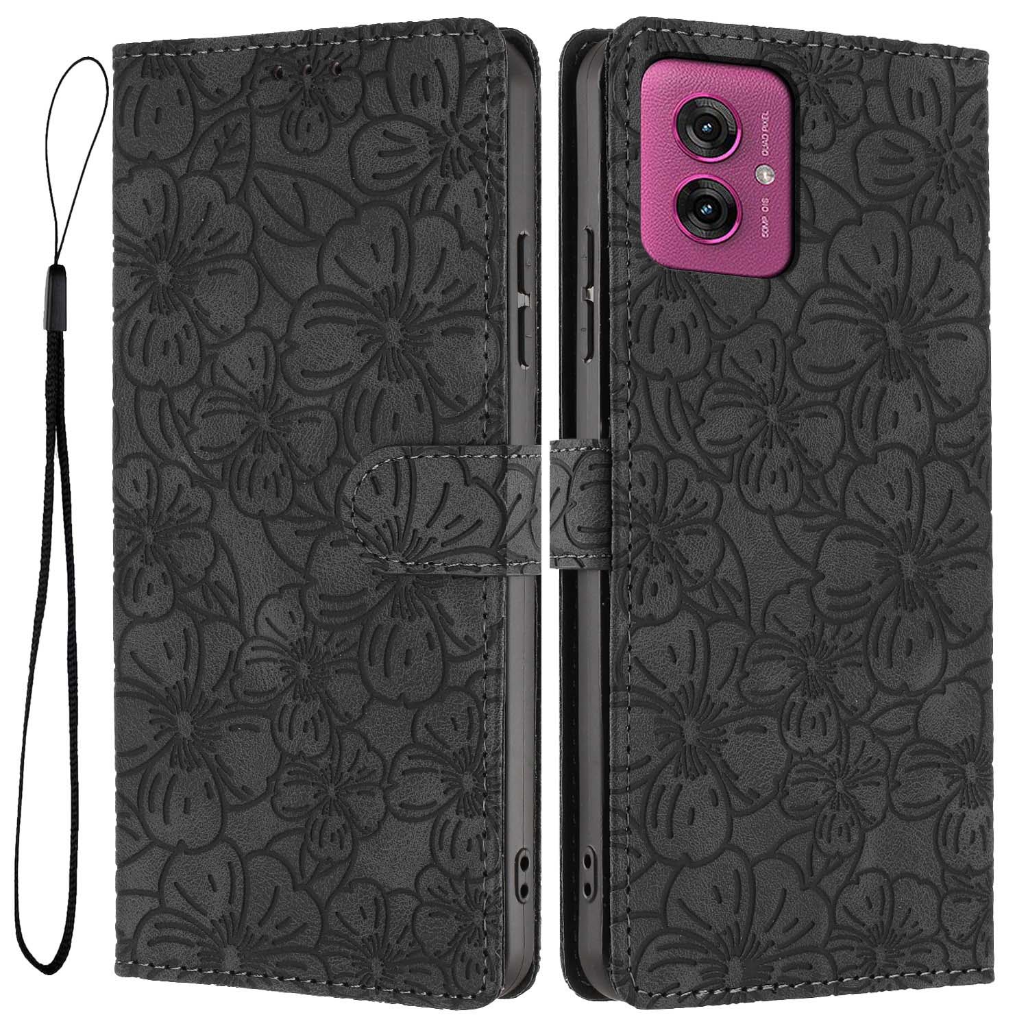 

For Motorola Moto G55 5G Flip Case Cherry Blossom Pattern Leather Wallet Stand Phone Cover with Wrist Strap