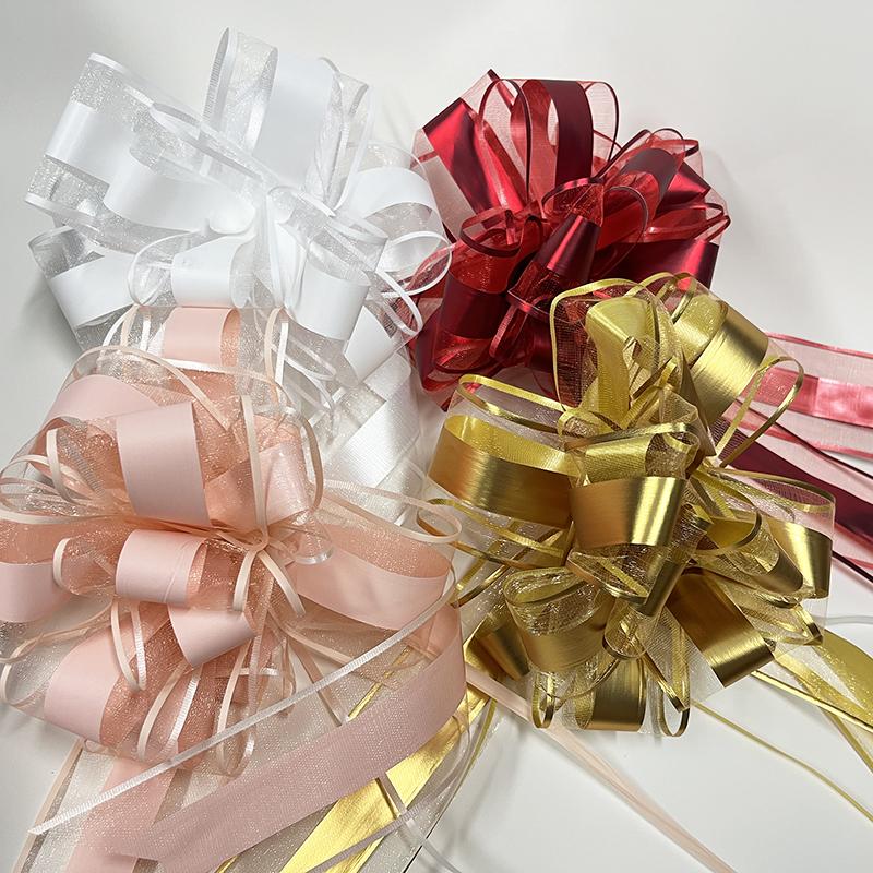 2pcs Large Pull Bow Ribbon Colorful Pull Flower For Wedding Cars Birthday Christmas Presents Gift Decoration Party Favor Supply