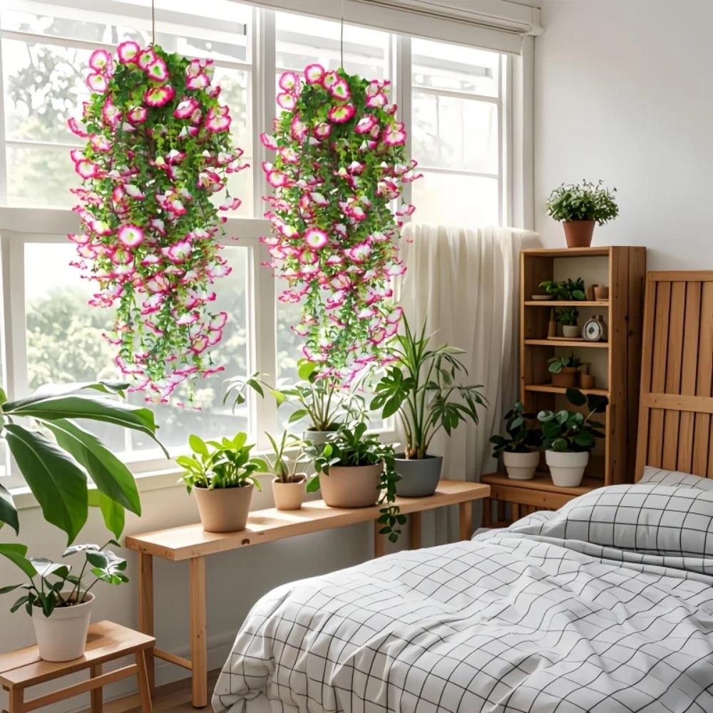 Artificial Morning Glory Hanging Vines – Realistic Outdoor Flowers for Garden Decor, Weddings, Offices,Multiple Combinations