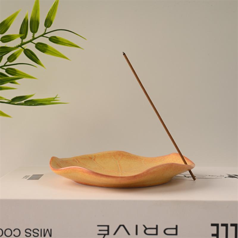 Lotus Leaf Ceramic Incense Holder for Sticks: Sandalwood Burner, Home/Study Room Decor, Tea Ceremony Tray.