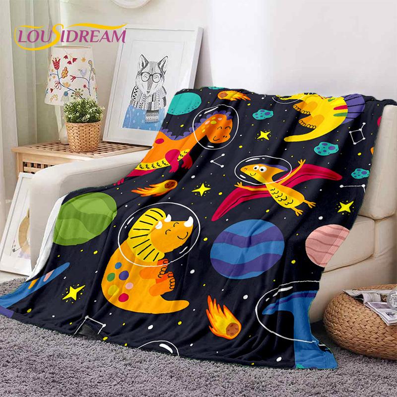 

3D Милый Дино Мультяшный Динозавр Космос Детское Мягкое Фланелевое Одеяло для Кровати Спальни Дивана Пикника, Плед для Отдыха на Открытом Воздухе 30x40in