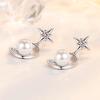 Autumn and Winter Pearl Stud Earrings Women's Silver Plated Personality Hipster Creative Star and Moon Ear Studs Earrings