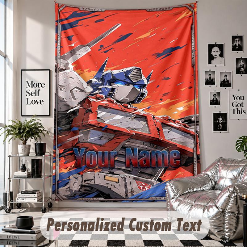 Wall Hanging Tapestry With Custom Name & Text, Transformers Decorative Tapestry For Bedroom