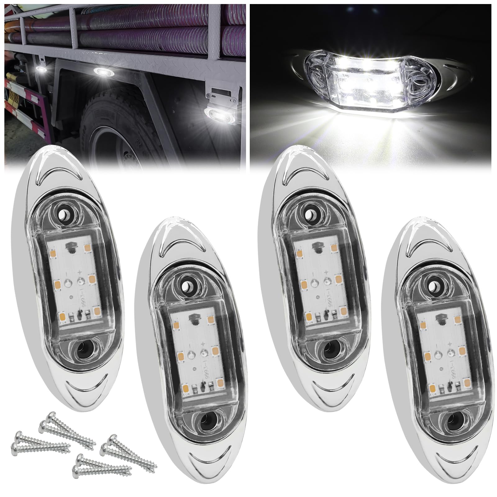 

Ygmylandbb LED Side Marker Side Roadside Rear Side Signal Truck 6 High Truck Side Marker Lamp Plated Set of 4 Lamps, Lights, Lights, Lights, Lights, белый