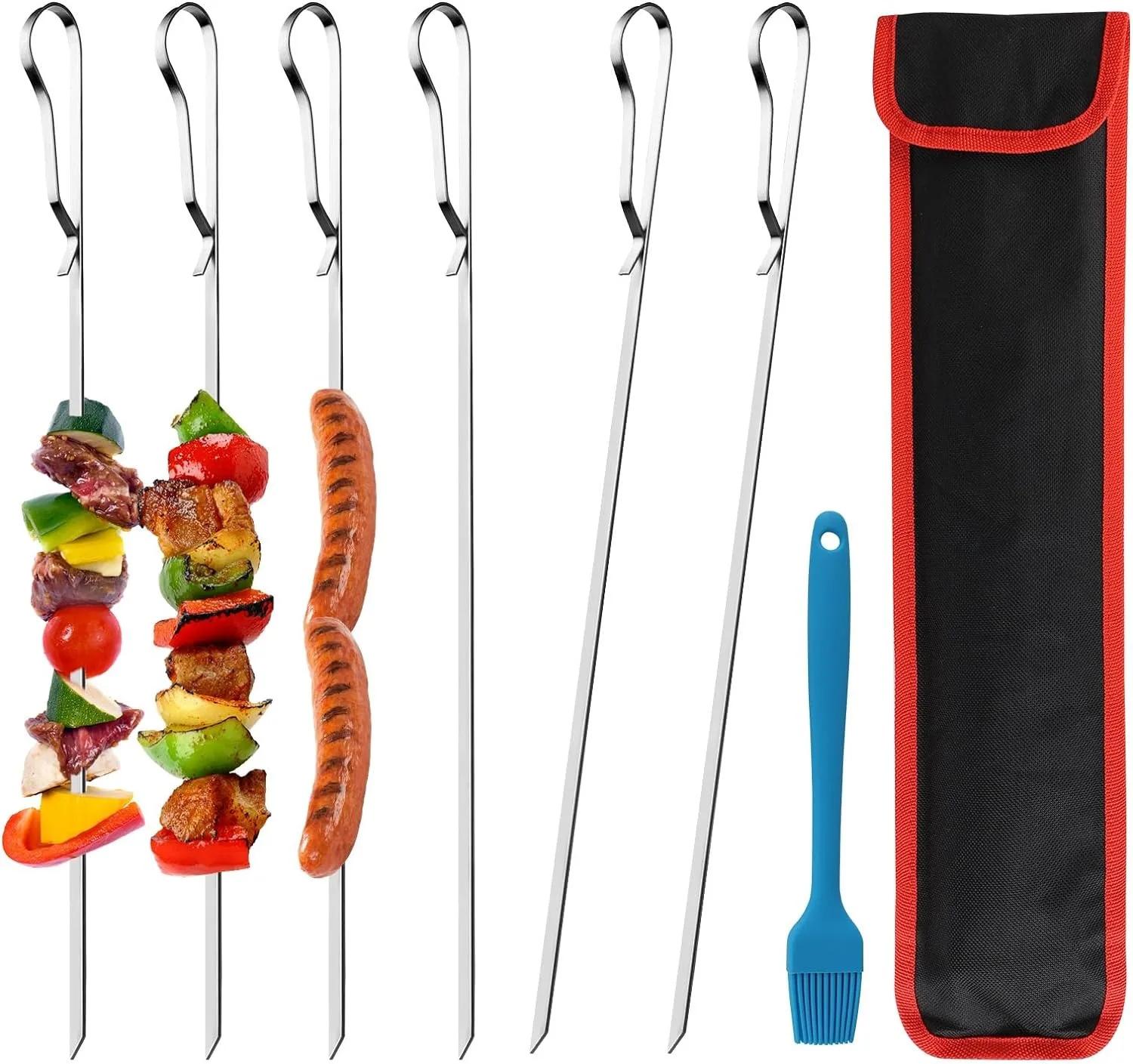 

43 см нержавеющая сталь шампур для барбекю многоразовые хот-доги барбекю овощи шампуры для кемпинга пикник кухонные принадлежности 6 шт