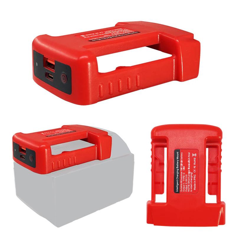 

USB Fast Charger Rack for Milwaukee 18V Li-ion Battery Portable Battery Holder Adapter with USB and Type-C Output Fast Charging