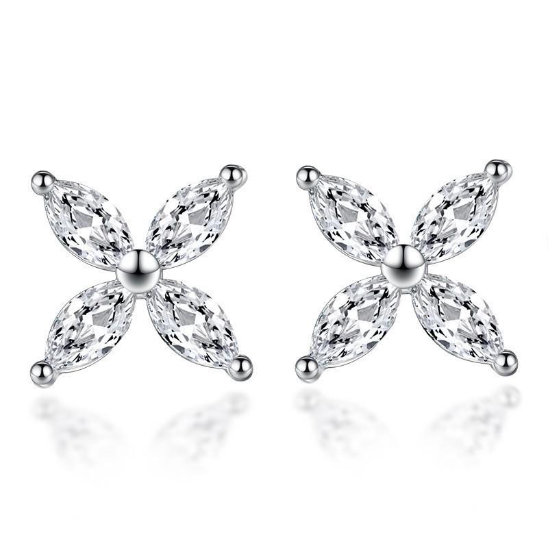 Sterling Silver S925 Zircon Six-Claw Earrings for Women