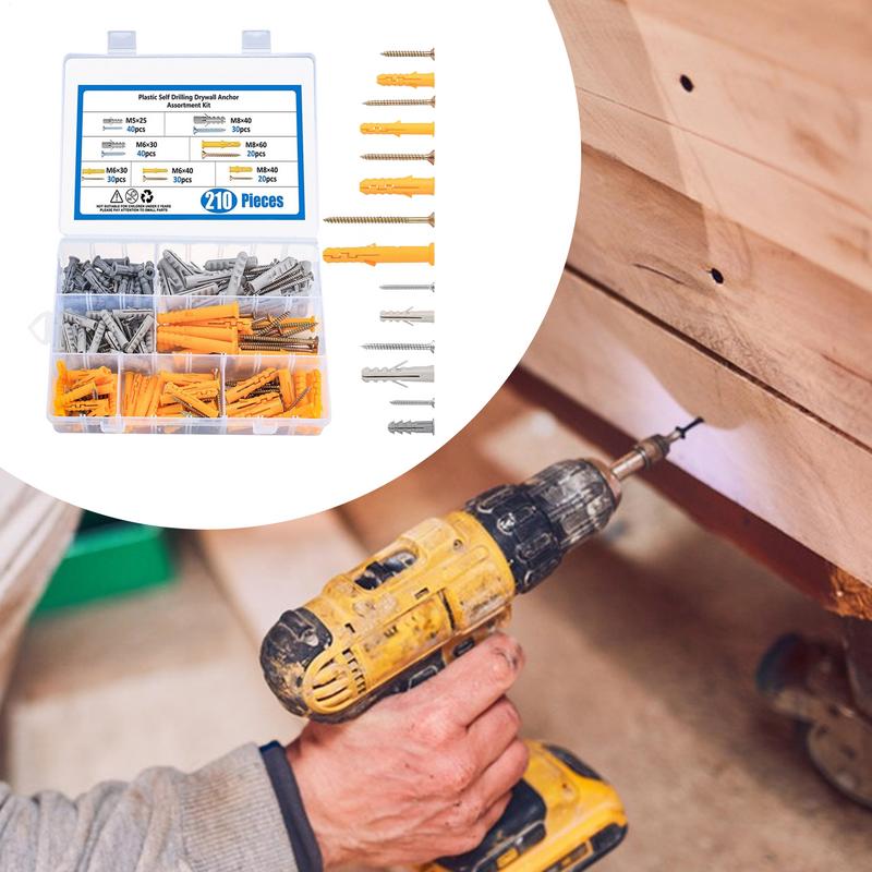 Self-Drilling Anchors Screws Self-Drilling 210 Pieces Drywall Anchors Quick Drive Toggle Bolts Heavy Duty Hand Tool For Shelves