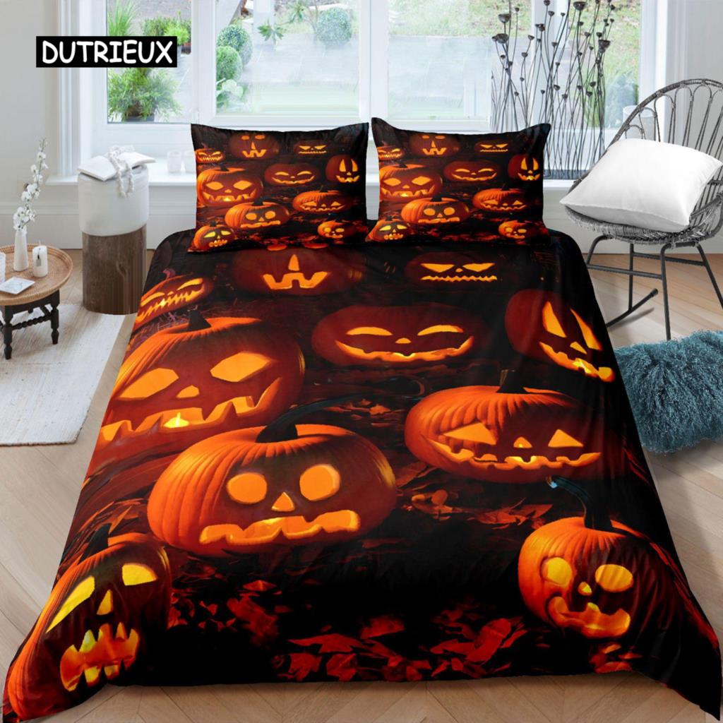 Comforter Halloween Halloween Pumpkin Ghost Festival Themed Bedding Set For Kid Boy Teen Microfiber Queen Size
