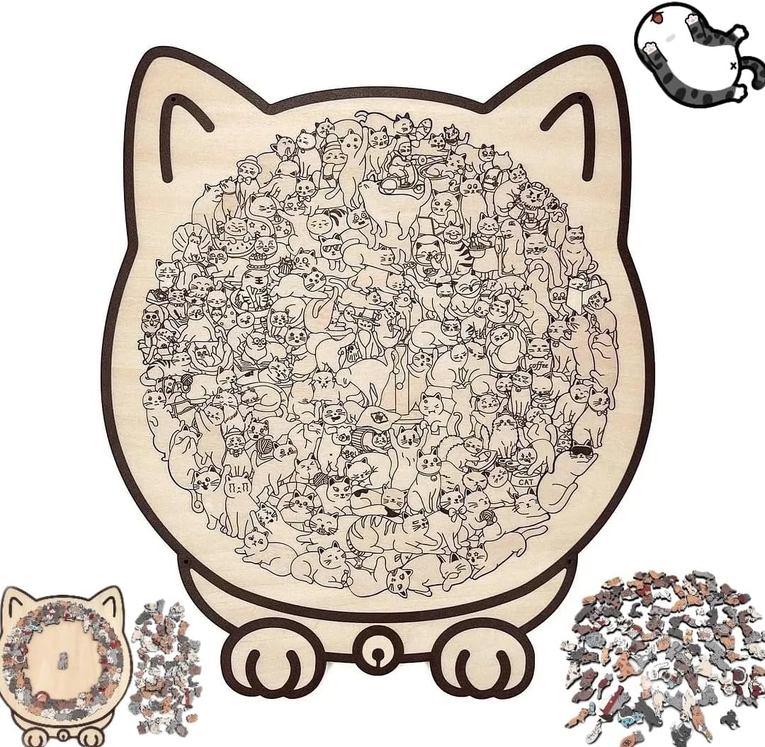 

Кольоровий дерев яний пазл з 135 елементів у формі кота, Дерев яний пазл у формі котів, Унікальний дерев яний пазл у формі тварин, Креативні подарунки для любителів котів, Домашній декор