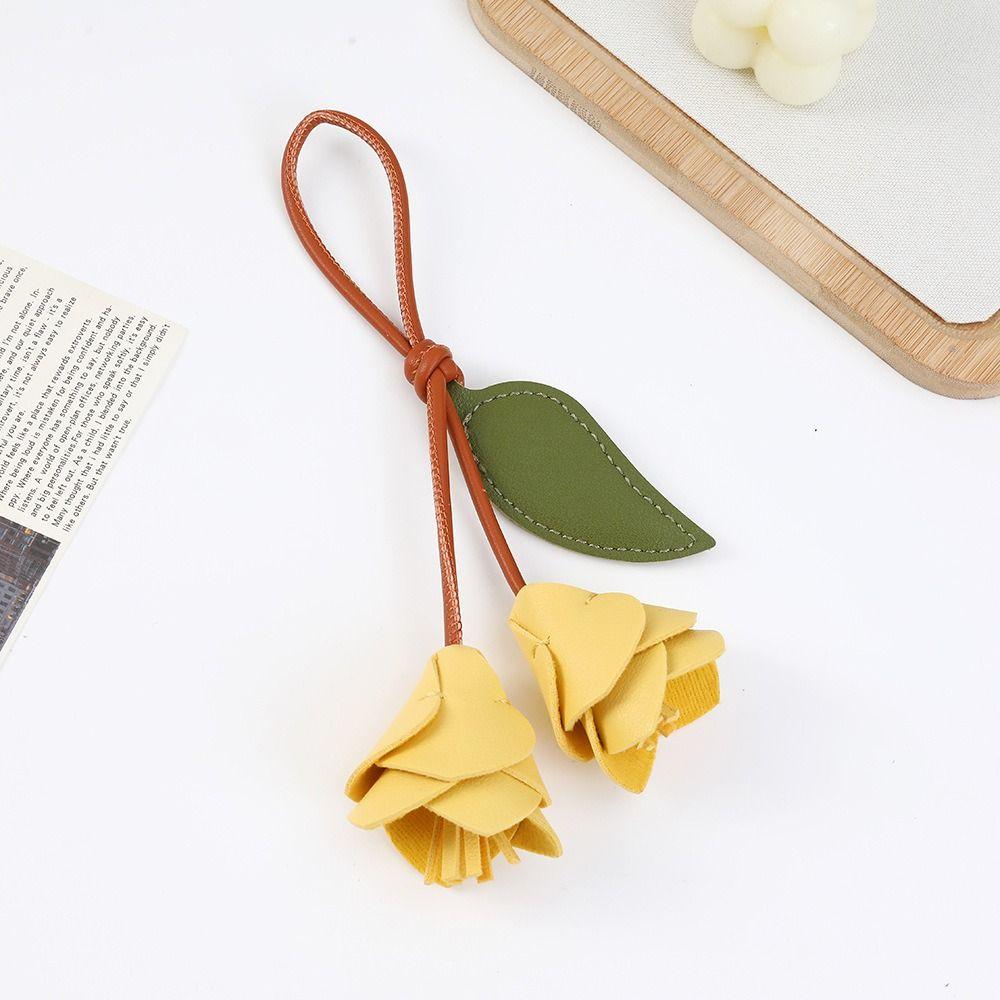 Cute Hanger Pu Leather Tulip Pendant Fashion Colorful Pu Flower Keychain Creative Bag Decoration Bag Accessory