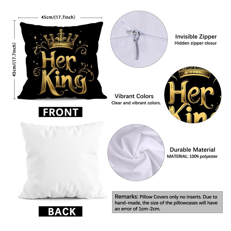1Pc King And Queen Cushion Covers Black Polyester Pillow Cover For Home Sofa Chair Bed Car Party Table Decoration