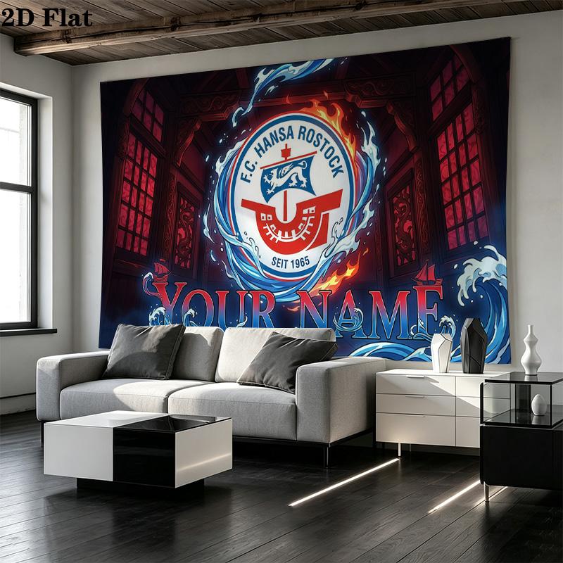Benutzerdefinierte Name FC Hansa Rostock Gedruckte Wandteppich – Wandbehang für Schlafzimmer, Studentenwohnheime und Heimdekoration