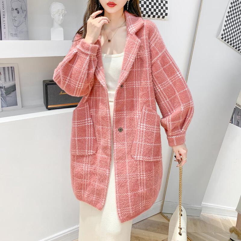 

Mocana Women s Faux Mink Plaid Knit Cardigan One Size