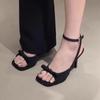 Fashion Fashion High Heels Summer New Square Head Open Toe Shallow Bow Sandals A Line Buckle Women's Shoes