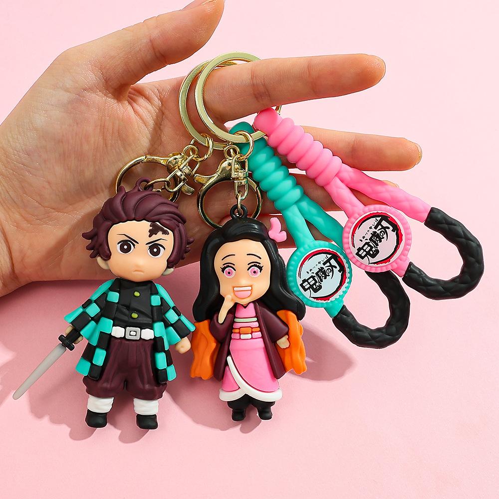 Demon Slayer Kimetsu No Yaiba Keychain Cartoon Anime Cute Kamado Tanjirou Nezuko Figure Keyring Bag Car Key Chain Model Toy Gift