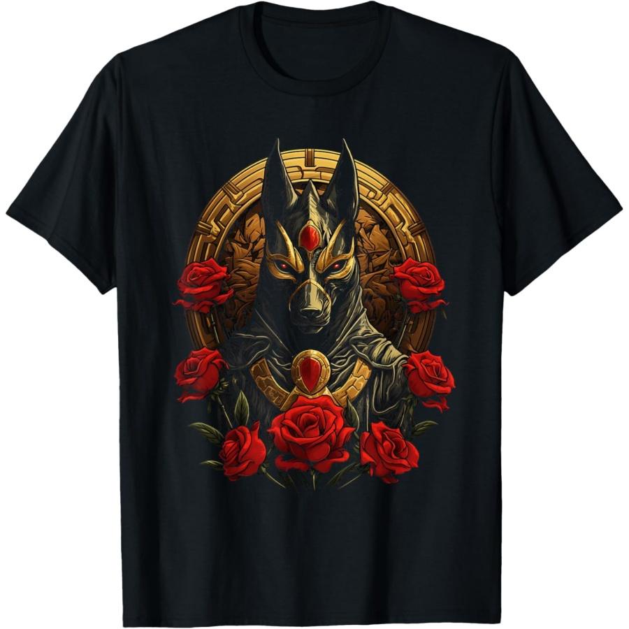 egypt ancient jackal pharaoh with roses sphinx egyptian T-Shirt(1) S