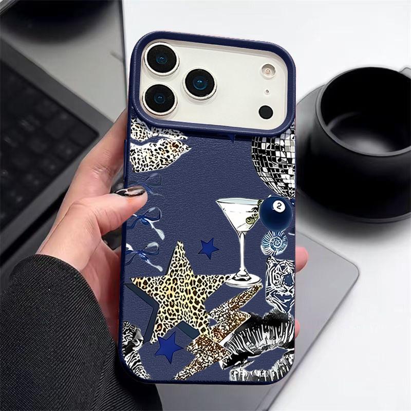 Leopard Star Disco Ball Pattern Case For iPhone 17 Pro Max iPhone 16 Pro Max 15 14 13 12 11 16E Air Luxury Leather Texture Silicone Cover