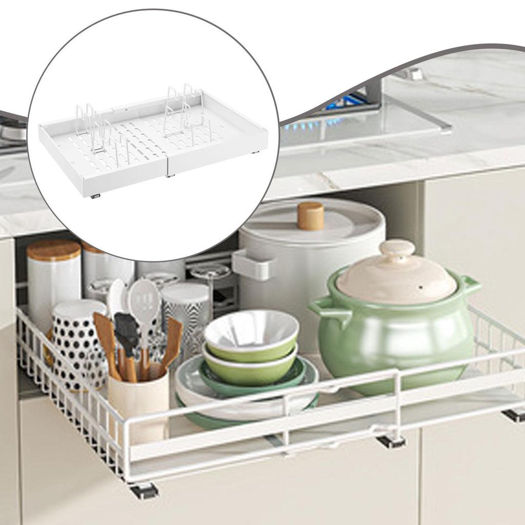 Carbon Steel Pull Out Shelving Kitchen Organizer Expandable Storage Rack for Cabinets Pantry Under Sink
