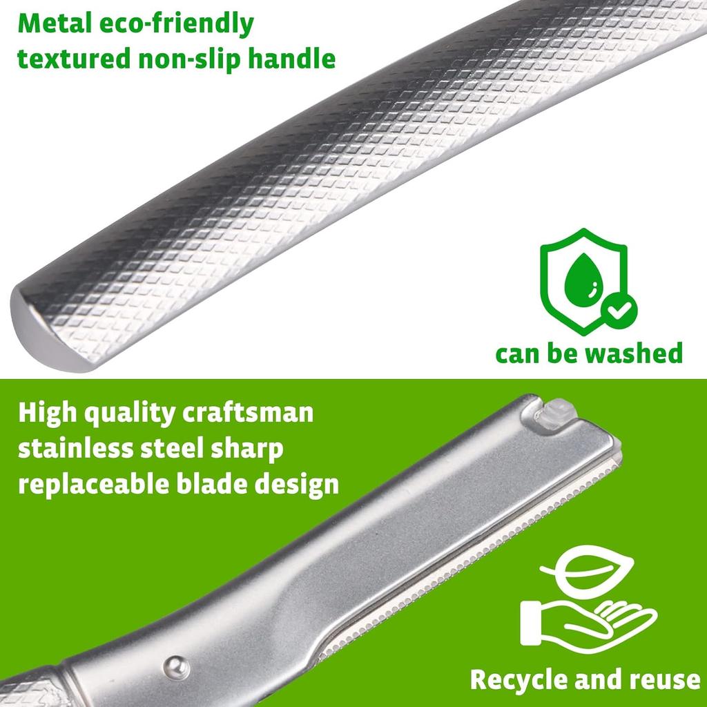 Dermaplaning Tool for Face Exfoliation, with 20 Replaceable Blades (Silver)