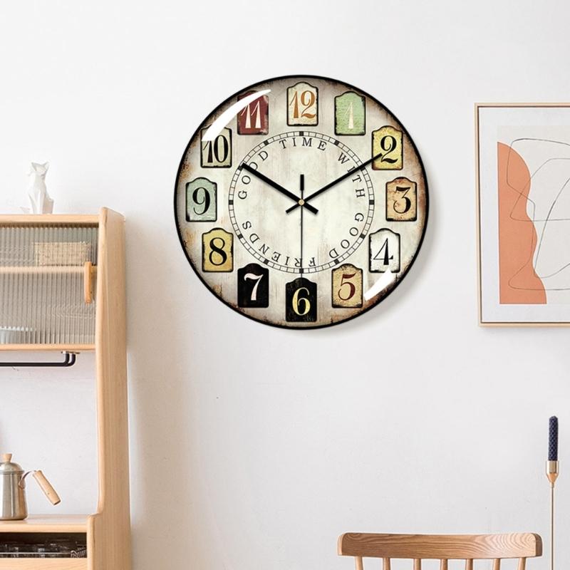 12Inch Vintage Decorative Round Wall Clock with Large Arabic Numerals Antiqued Classical Wall Clock Bedroom Home Decors