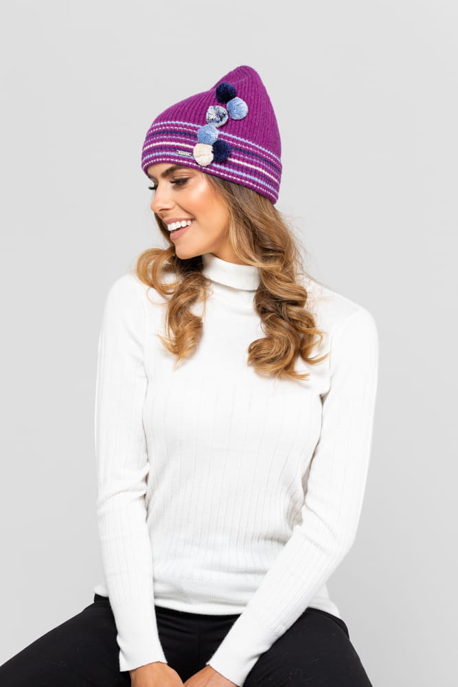 Colorado Youth Hat with Pompoms Fuchsia