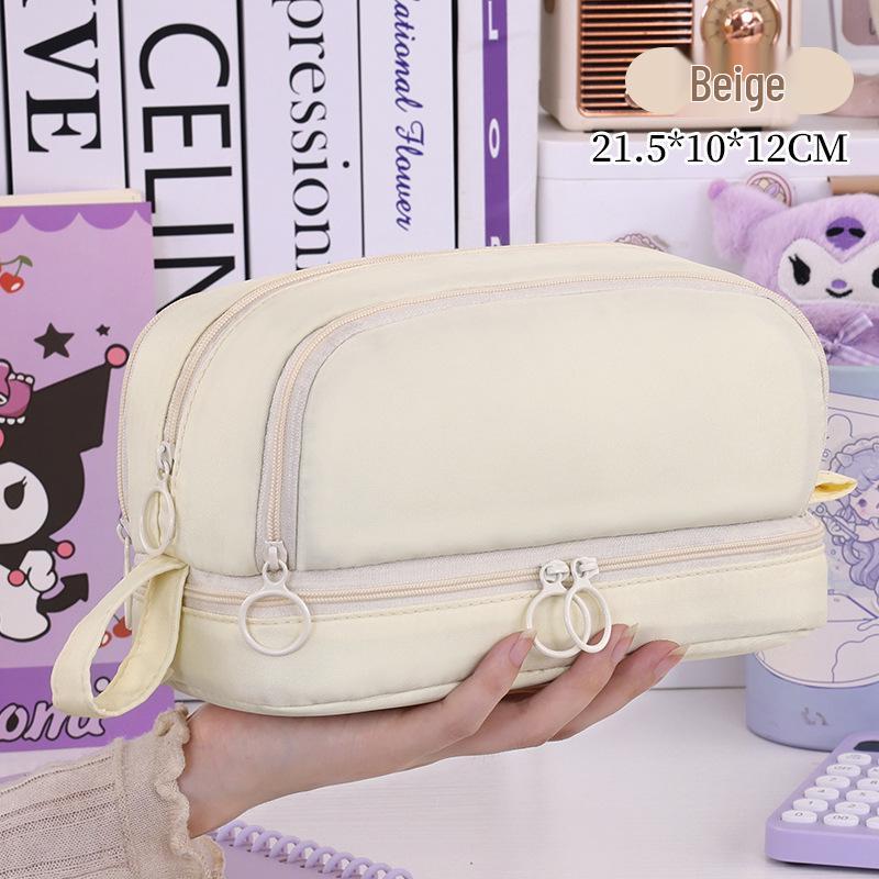 Large Capacity Four-Layer Pencil Case for Students - Solid Color, Simple Design, Multifunctional for Boys and Girls
