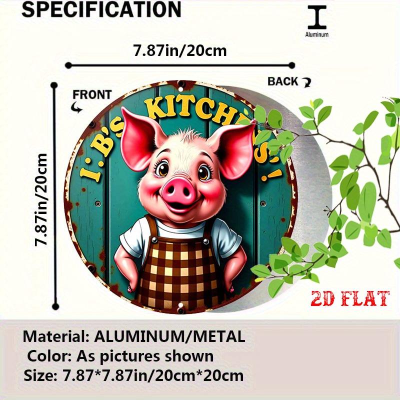 Funny Pig in Overalls Vintage Farmhouse Kitchen Decor D Flat Teal Green Aluminum Sign