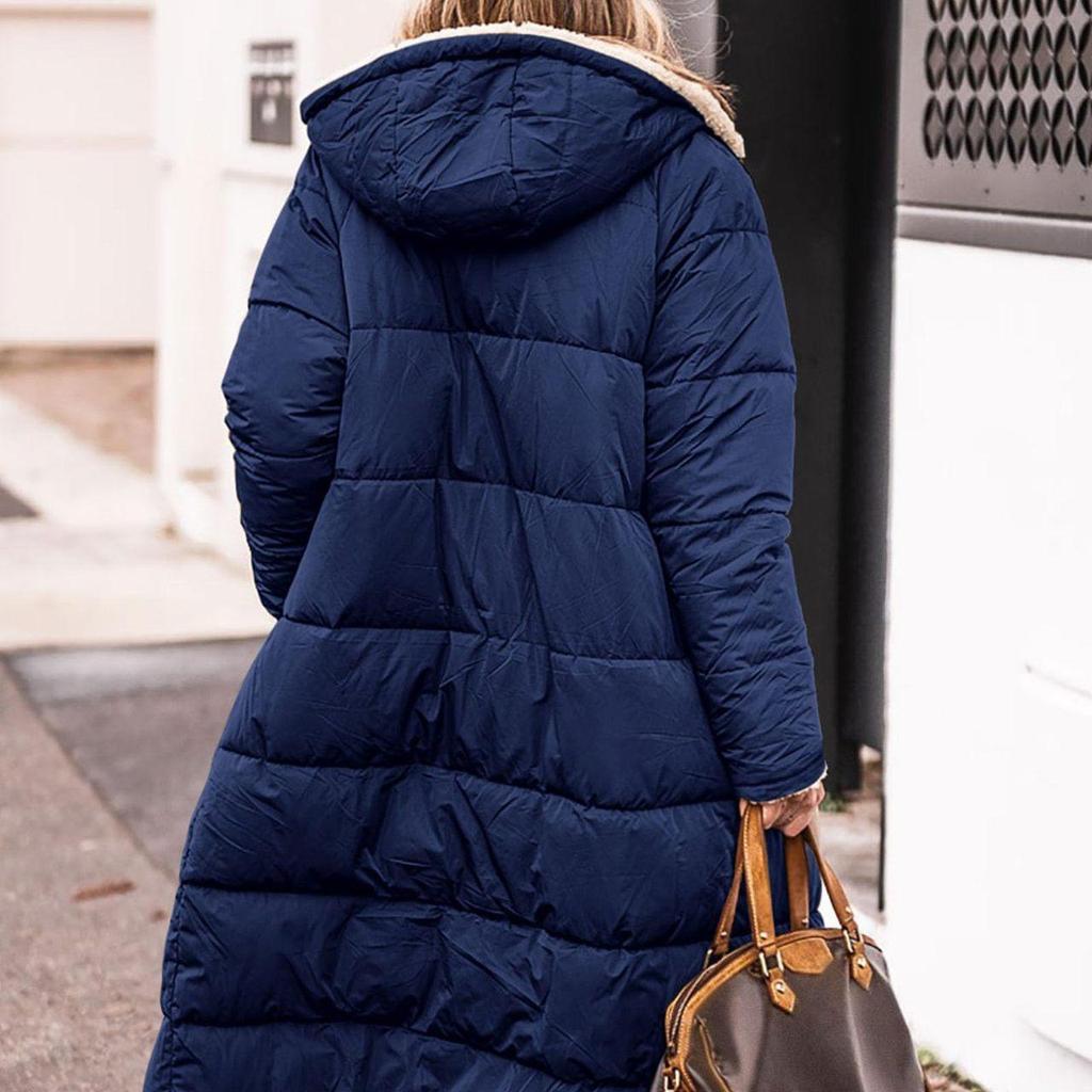Manteau d'hiver réversible surdimensionné pour femmes 2025, Veste longue en polaire mouton retourné avec capuche, Vêtement d'extérieur chaud en coton épais pour temps froid