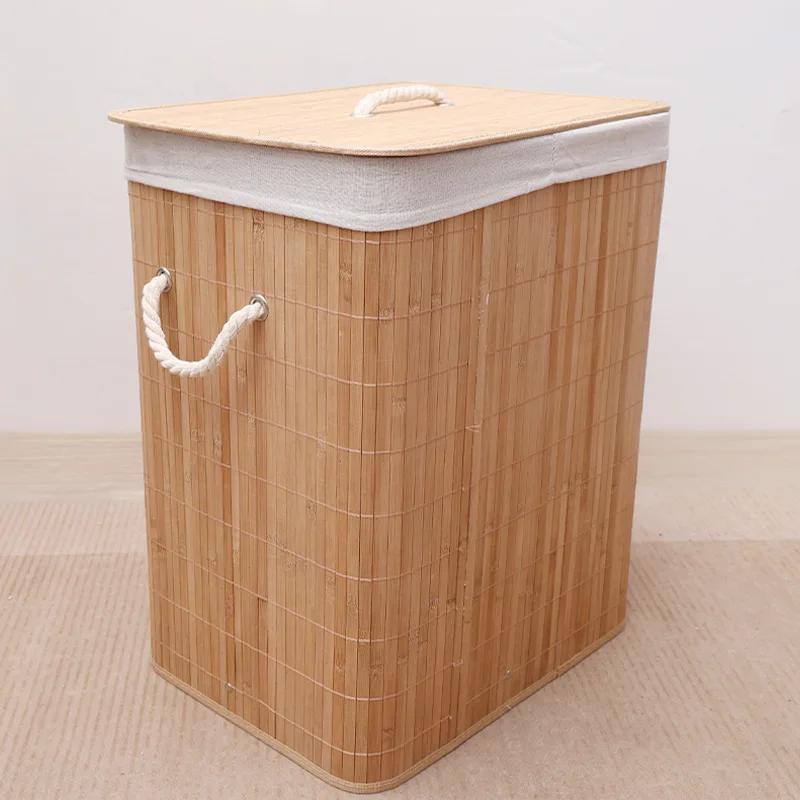 Foldable Bamboo Laundry Basket with Lid 60l Capacity Storage Bin for Home Efficient Clothes Organizer 40x30x50cm Space Saving