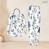 Women Plus Size White Green Floral Printed Nurse Scrub Set V Neck Long Sleeve Pockets Top And Long Pants