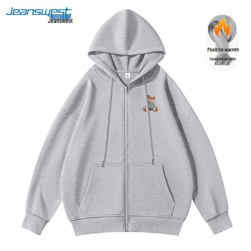 JEANSWEST Unisex Cartoon Print Hooded Cardigan Sweatshirt