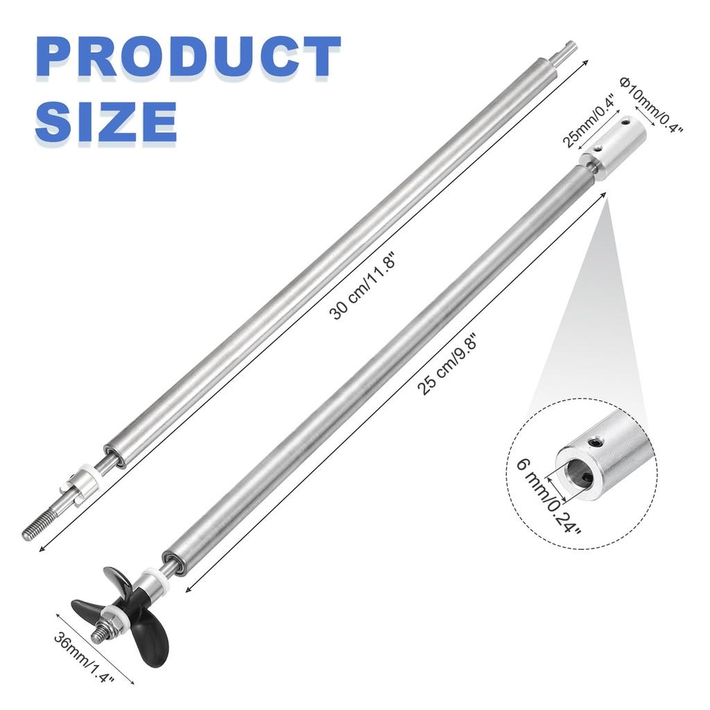 uxcell RC Boat Drive Shaft W Propeller and Coupling Joint Assembly Kit, L300mm Shaft, L25mm Sleeve, D36mm Three Propeller, Fits 6mm Motor Shaft