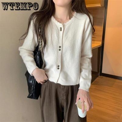 Damen Strickpullover Cardigan Kurz Rundhals Langarm Strickjacke für Damen