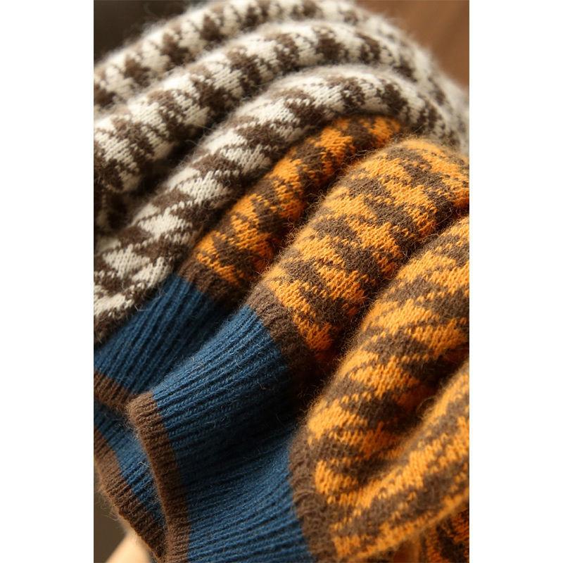 Herbst Winter Retro Vielseitig Halb Rollkragen Lose und Dünne Strick Pullover Frauen Langarm Casual Plaid Pullover Pullover Weibliche Strick Pullover