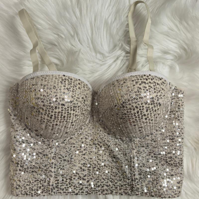 

Suspender comfortable gathering corset wind pearlescent sequins versatile outer wear tube top fishbone corset 40 хакі