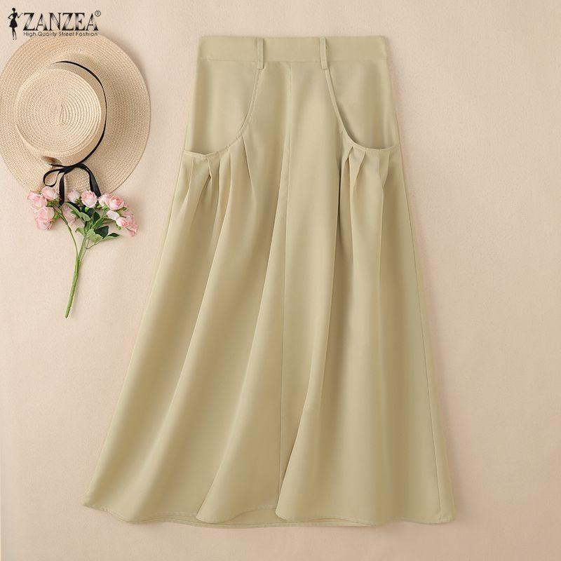 ZANZEA Women Casual Solid Color Loose Midi Skirts