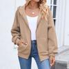 Women's Fashionable Solid Color Zipper Long Sleeved Hooded Pocket Sweatshirt Jacket