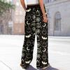 Damen Sommer Boho Palazzo Hose Hohe Taille Weites Bein Halloween Druck Lässige Hose mit Taschen