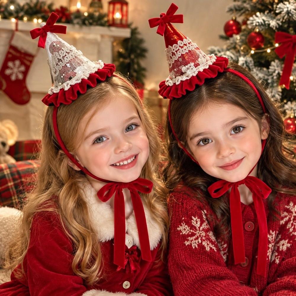 Shiny Sequin Santa Hat Headband Pointed Christmas Hat Hairpin Christmas Hair Clip Cute Toddler