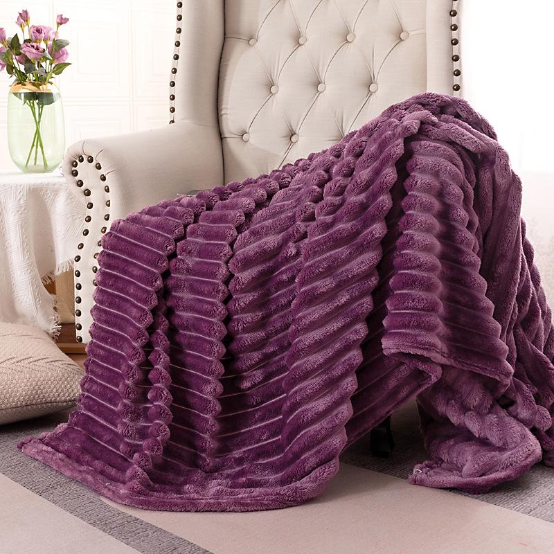 350g Rabbit Fur Stripe Flannel Coral Fleece Nap Blanket