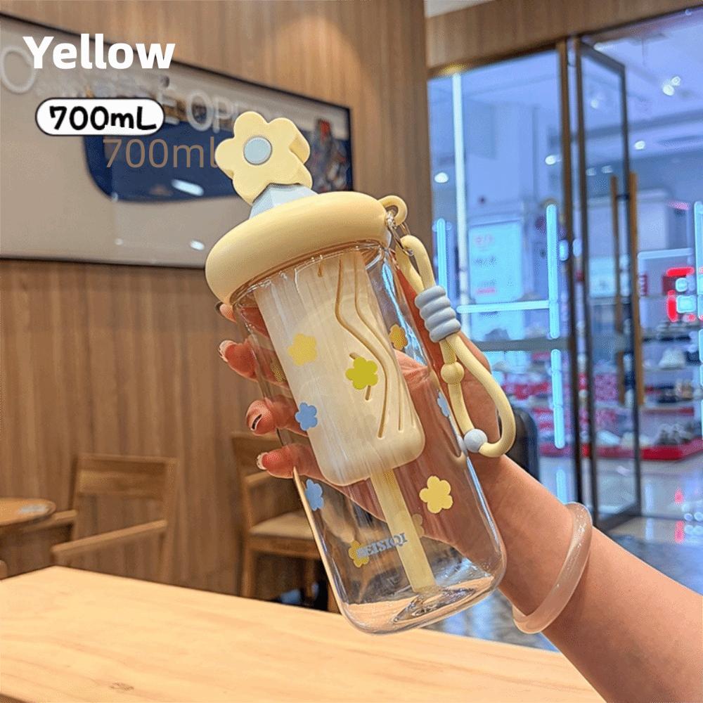Cute 700ml Flower Tea Glasses Large Capacity Leak Proof Water Bottle with Straw Straw Cup for Girls