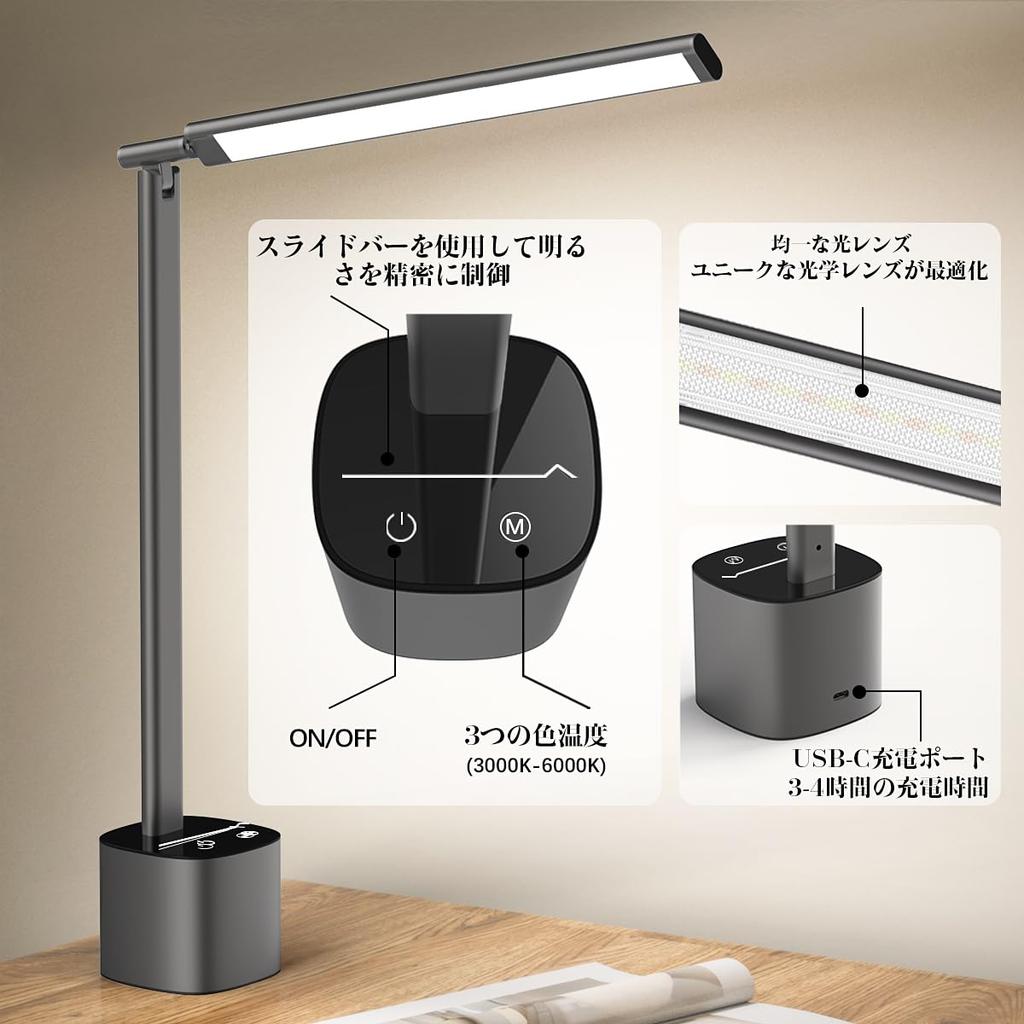 Hapfish 5000mAh Cordless LED Desk Lamp, Stylish Desk Lamp, Desk Lamp, Table Lamp [Rechargeable, Dimmable, Color Adjustable, Eye-Friendly, Rotatable],