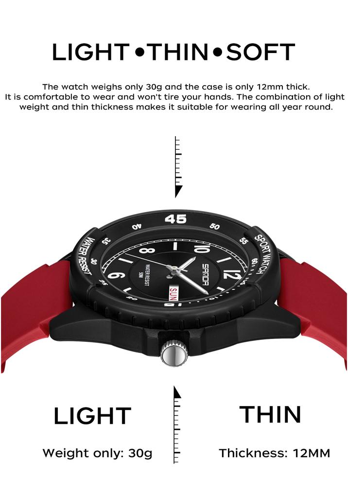 SANDA SD6358 Fashion Men's Quartz Watch Calendar Luminous Waterproof Silicone Strap Sports Student Watches for Man