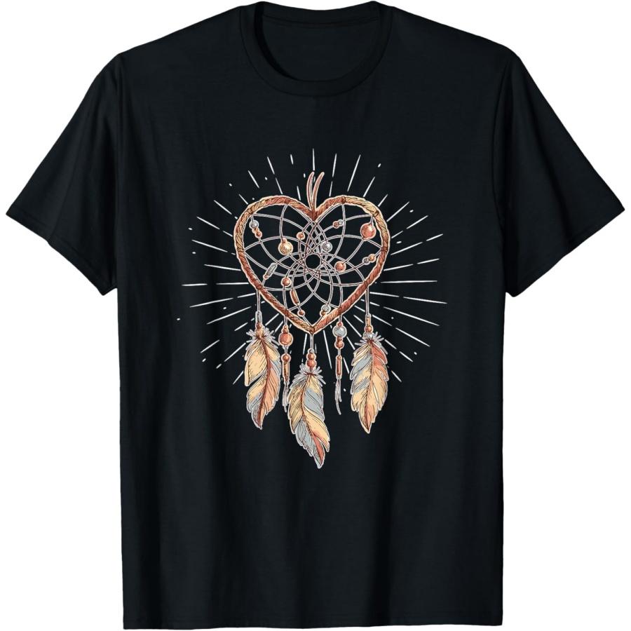 Boho Native American Gift Heart Dreamcatcher T-Shirt S