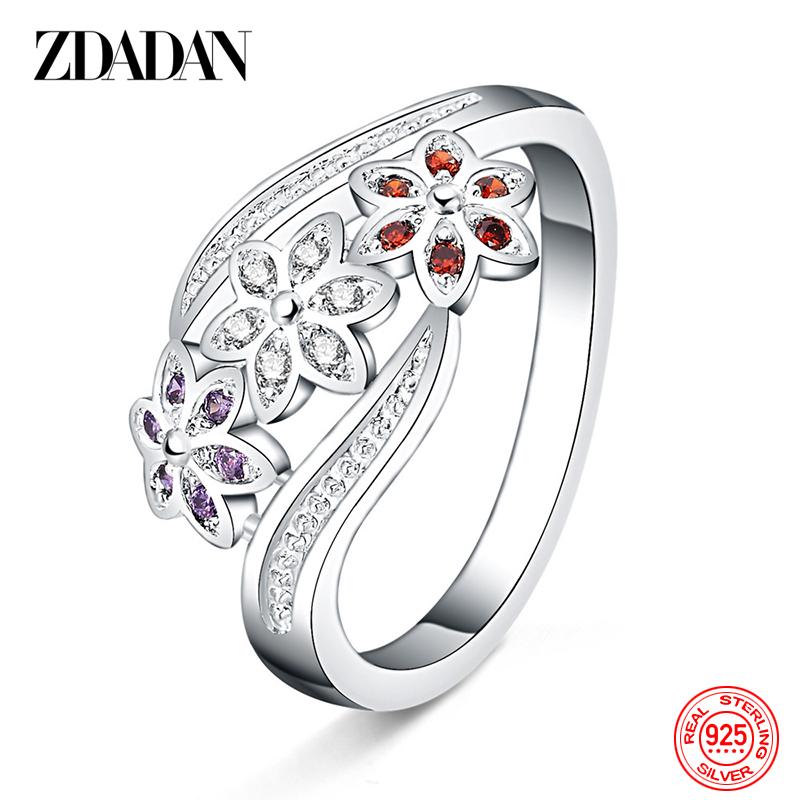 925  Silver Fashion Adjustable Open CZ Flowers Ring For Women Temperament Jewelry Accessories Gift